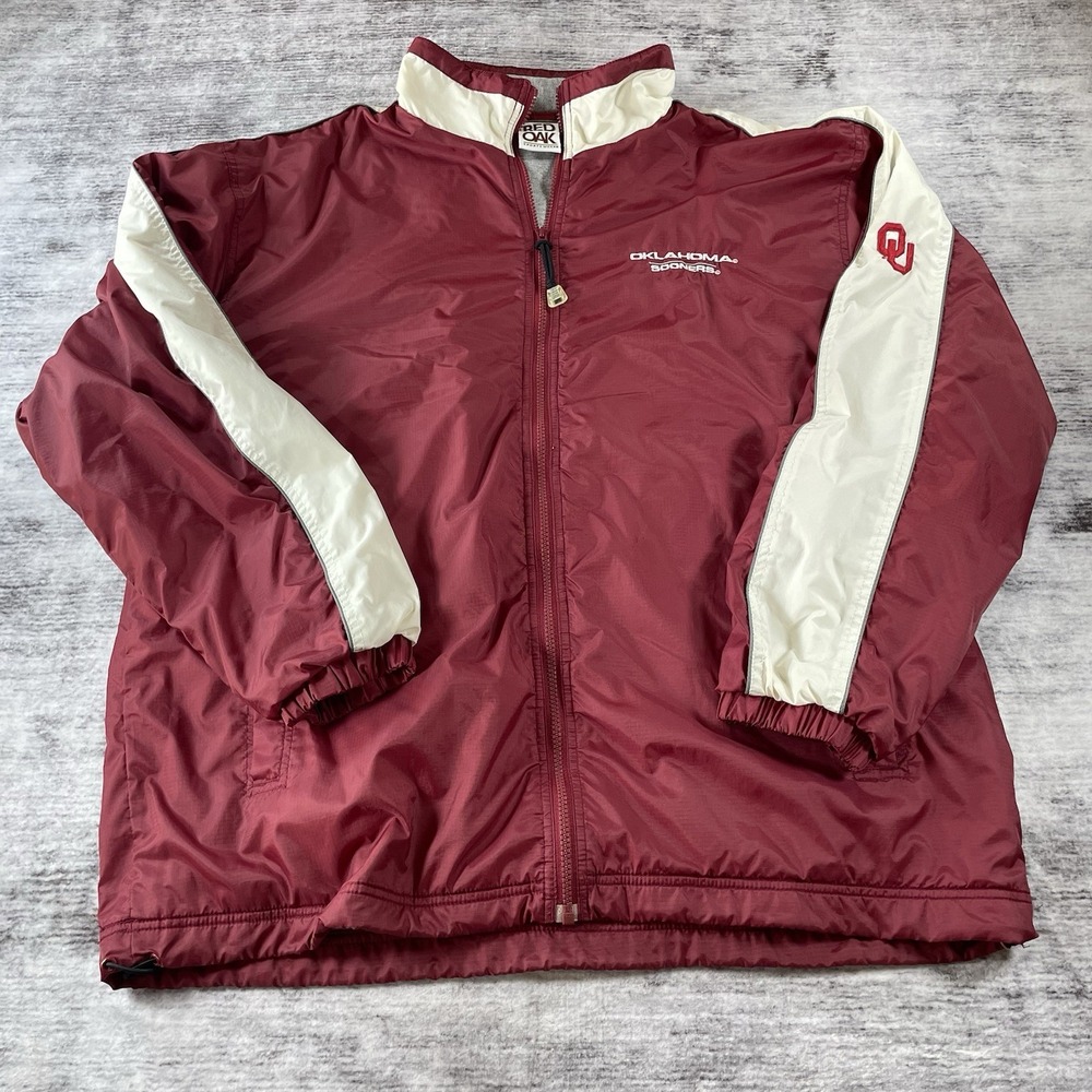 Oklahoma Sooners Red Oak Zip Up Jacket Mens XL Embroidered OU Windbreaker Red